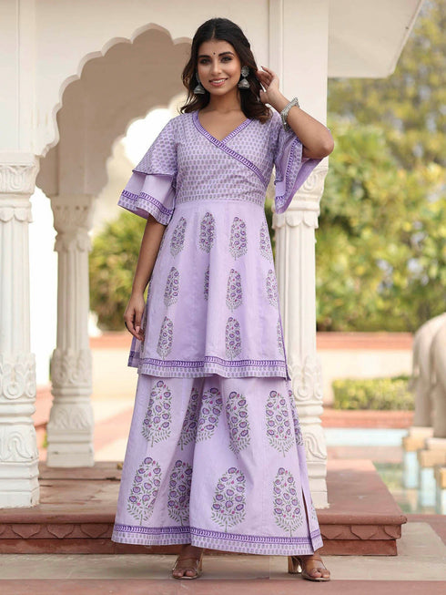 MULMUL GITALI FLORAL MOTIFS BLOCK PRINTED CO-ORD SET MULMUL GITALI FLORAL MOTIFS BLOCK PRINTED CO-ORD SET